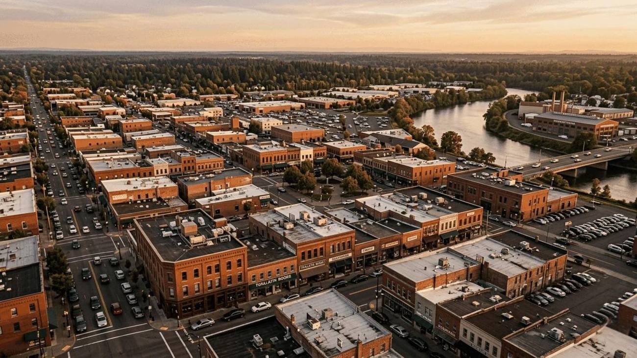 Aerial view of small business district