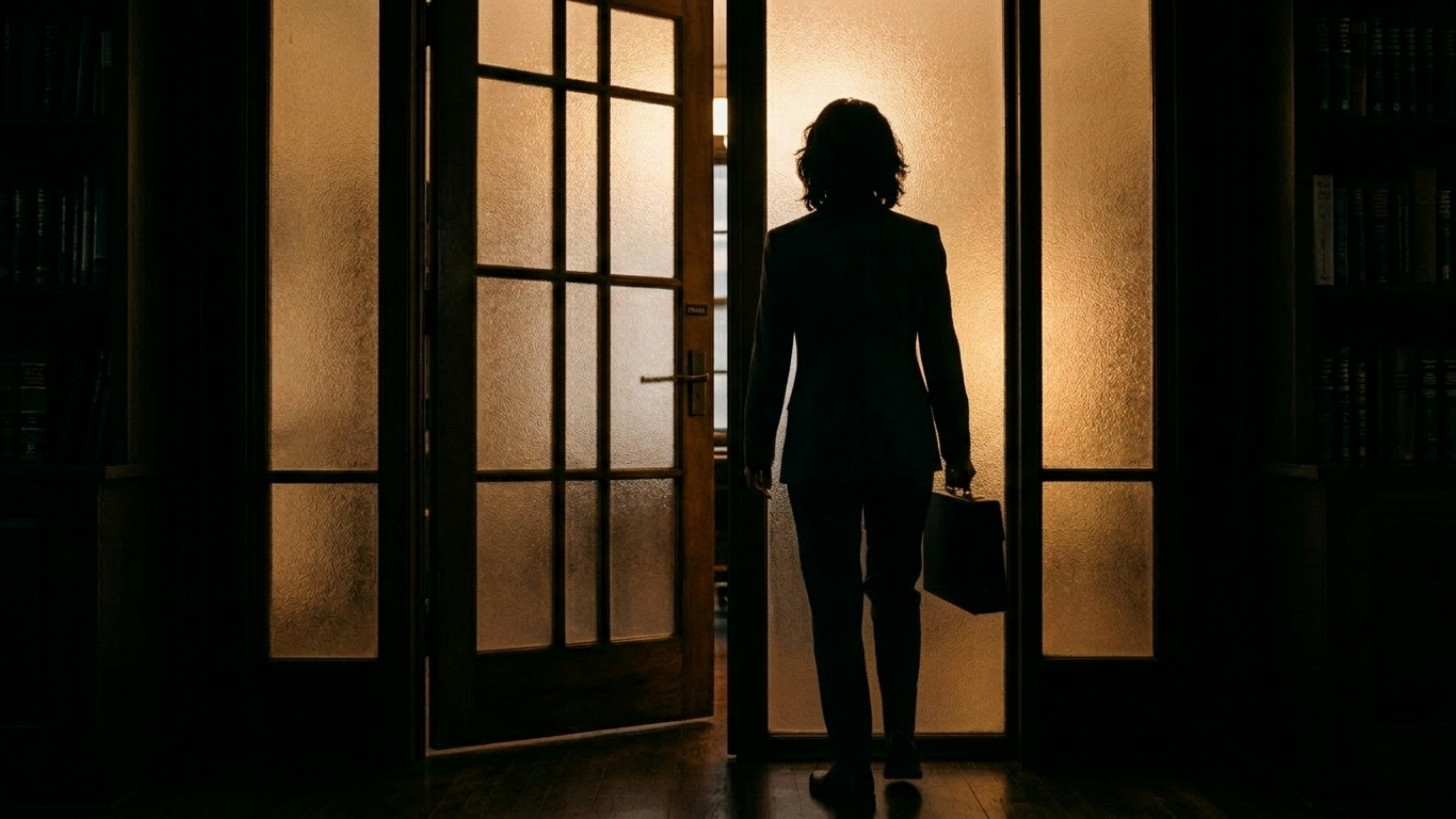 Professional arriving through office door